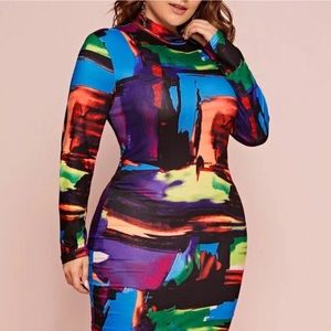 Plus Sized Bodycon Midi Dress Multicolored